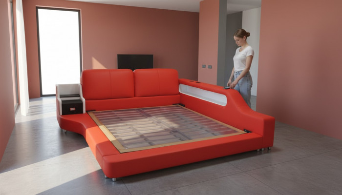 Doppel Luxus Design Liederbett Gepolstert Better mat USB Hotel Multifunktion.
