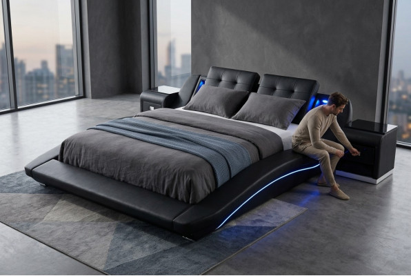 Luxus Lieder Design Better Duebelbett mat USB Hochzäitsbett Exklusiv 180x200 cm