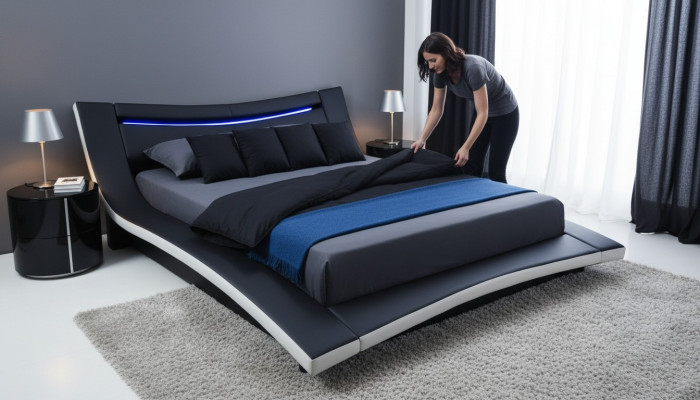 Luxus Design Lieder Duebel Hotel Bett mat USB Gepolstert Duebel Bettgestell Neit