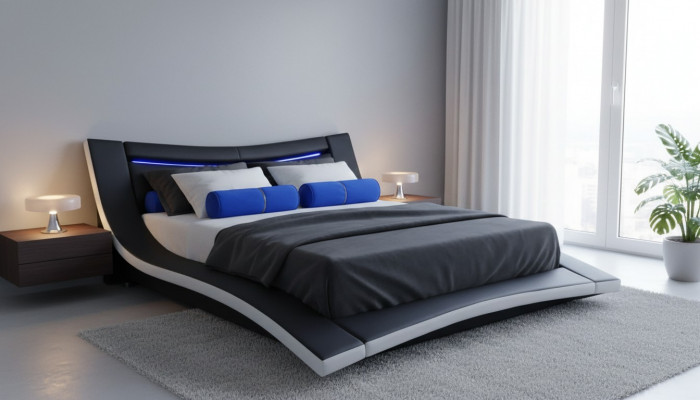 Luxus Design Lieder Duebel Hotel Bett mat USB Gepolstert Duebel Bettgestell Neit