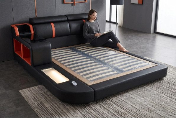 Design Luxusbett, Polster, Ehebett, Hotelbetter mat USB, Lieder 140/160/180/200