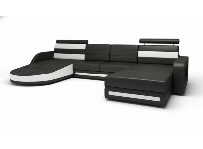 Ecksofa Canapé mat USB, Polster U-Form Wunnlandschaft Ecksofa XXL Schwaarz Nei