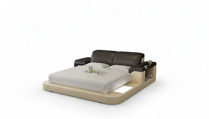 Design Bett XXL Grouss Better Lieder Polster Hotel 200x200cm Multifunktioun Regal USB