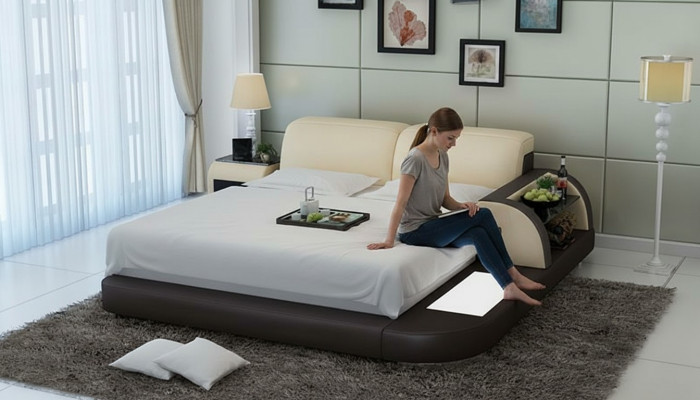 Design Bett XXL Grouss Better Lieder Hotel Polster 180x200 Multifunktioun Regal USB