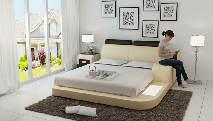 Design Bett XXL Grouss Better Lieder Hotel Polster 160x200cm Multifunktioun Regal USB