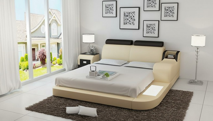 Design Bett XXL Grouss Better Lieder Hotel Polster 160x200cm Multifunktioun Regal USB