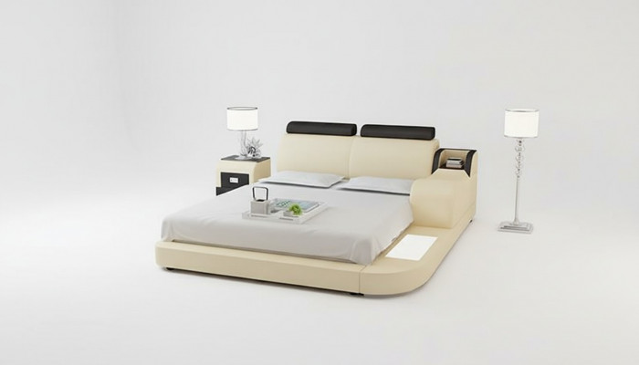 Design Bett XXL Grouss Better Lieder Hotel Polster 160x200cm Multifunktioun Regal USB