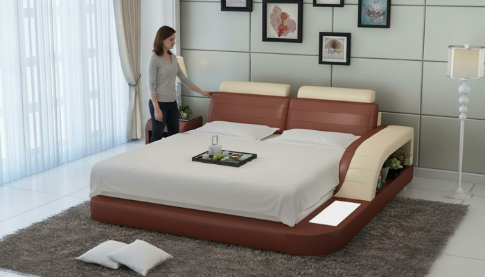 Modern Schlofkummer Bett Héichwäertegt Design Better Polster Multifunktion +USB