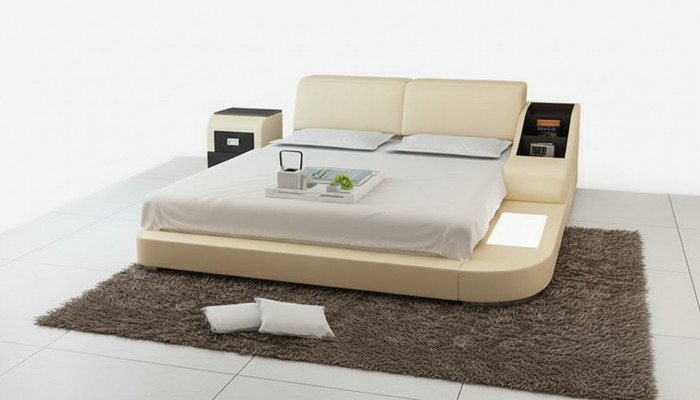 Design Bett XXL Grouss Better Lieder Hotel Gepolstert 160x200cm Multifunktioun Regal USB