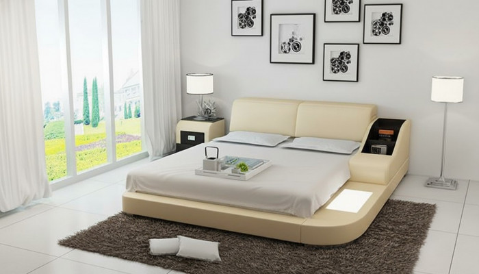 Design Bett XXL Grouss Better Lieder Polster Hotel 160x200cm Multifunktioun Regal USB
