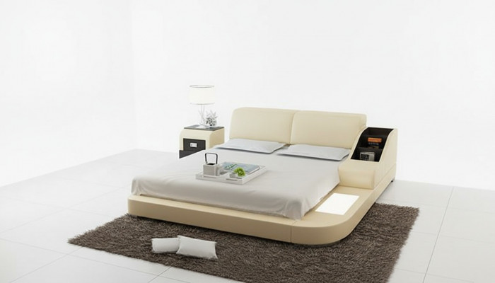 Design Bett XXL Grouss Better Lieder Polster Hotel 160x200cm Multifunktioun Regal USB