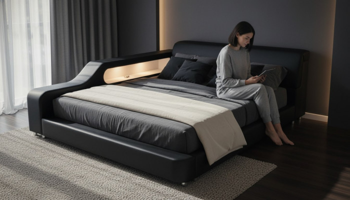 Design Bett XXL Grouss Better Liederpolster Hotel 200x200cm Multifunktion Regal USB