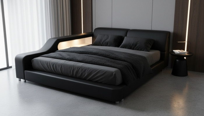 Design Bett XXL Grouss Better Liederpolster Hotel 200x200cm Multifunktion Regal USB