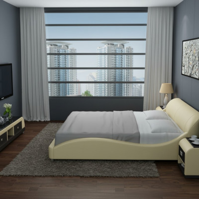 Design Polster Duebelbett Modern Better Schlofzëmmer mat USB & Regal 200x210 cm