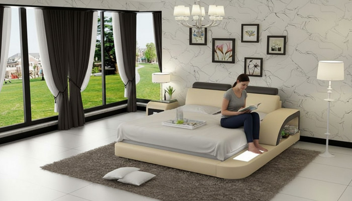 Design Këssen Duebel Bett Modern Better Schlofkummer mat USB & Regal 160x200cm