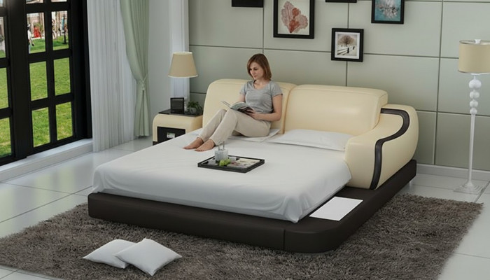 Design Bett XXL Grouss Better Hotel Polster 200x200 Multifunktioun Regal USB Lieder