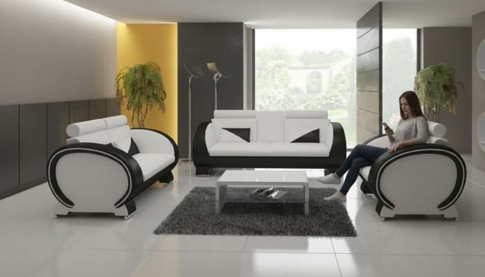 Ledersofa Sofa + USB Sofa 3-Sëtzer Relaxcanapé mat Barfunktioun Designer Garnitur