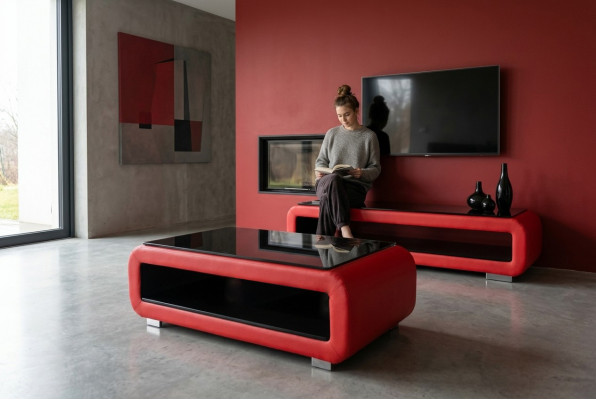 Designer Canapé Dësch Polster Lieder Glas Moderne Dësch CT9010 + RTV TS1010 +USB