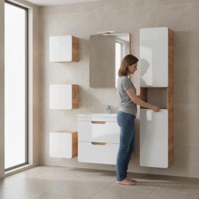Design Buedzëmmer Miwwele Grupp Bad 6tlg. Set Garnitur Schaf Wäschbecken Holz