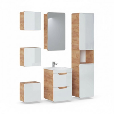 Design Buedzëmmer Miwwele Grupp Bad 6tlg. Set Garnitur Schaf Wäschbecken Holz