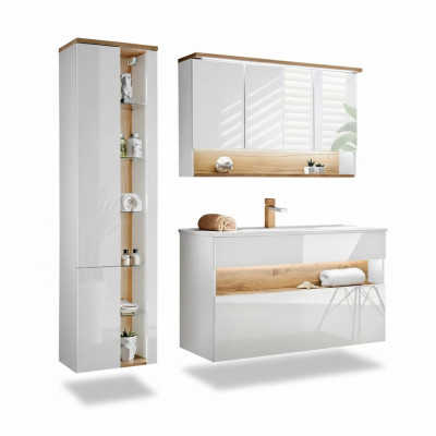 Design Buedzëmmer Miwwelen Bad 3-stéck Set Garnitur Schaf Waschbecken Beliichtung