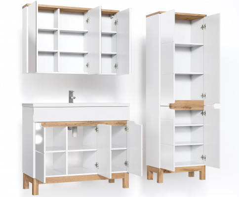 Design Buedzëmmer Miwwelen Bued Set Garnitur Schrack Wäschbecken Buedzëmmermiwwelsets 3tlg.