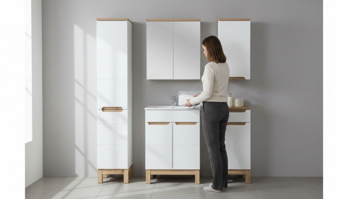 Design Miwwelen Wäschbecken Buedzëmmer Bad Set Garnitur Schaf Badmiwwelsets 5 Deeler.