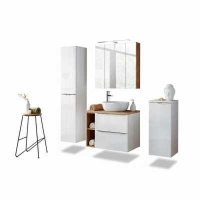 Design Buedzëmmer Miwwelen Bad 5 tlg. Set Garnitur Dekor Schaf Wäschbecken