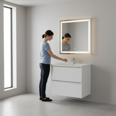 Buedzëmmer Miwwel Set 60cm Wäschbecken mat Ënnerschaf Dekorativ Modern Wäschdësch