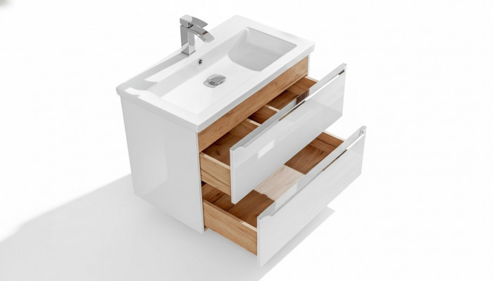 Buedzëmmermiwwel Set 80cm Wäschbecken mat Ënnerschaf Wäschdësch Schief Schaf Hänkschaf