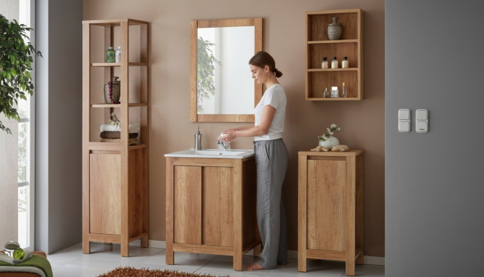 Design Buedzëmmer Miwwelen Bued Set Garnitur Becken Schaf Waschbecken