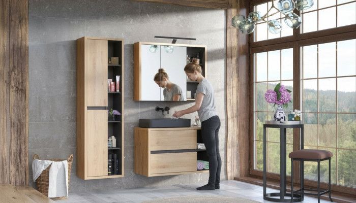 Buedzëmmer Design Miwwelen Set Buedzëmmer 3-Stéck Set Dekor Schaf Buedzëmmer-Encastreschuel