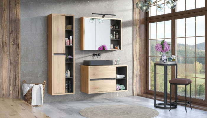 Buedzëmmer Design Miwwelen Set Buedzëmmer 3-Stéck Set Dekor Schaf Buedzëmmer-Encastreschuel