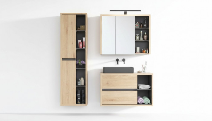 Buedzëmmer Design Miwwelen Set Buedzëmmer 3-Stéck Set Dekor Schaf Buedzëmmer-Encastreschuel