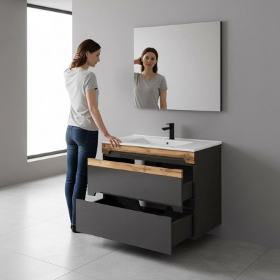 Buedzëmmermiwwel-Set 80cm Wäschbecken mat Ënnerschaf Modern Dekorative Wäschdësch