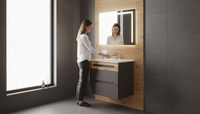 Buedzëmmer Set 60cm Dekorativt Lavabo mat Ënnerschaf Modern Wäschstechnik