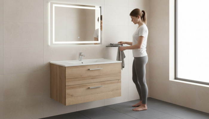 Badzëmmerset 80cm Wäschbecken mat Modern Ënnerbau Dekorative Wäschdësch
