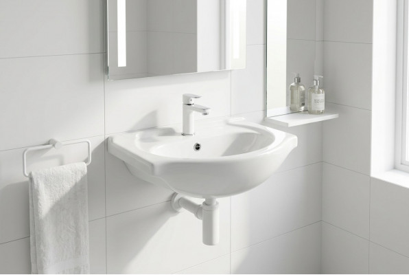Keramik-Waschbecken, dekorativ, modern, opgebautene Wäschbecken a Wäiss.