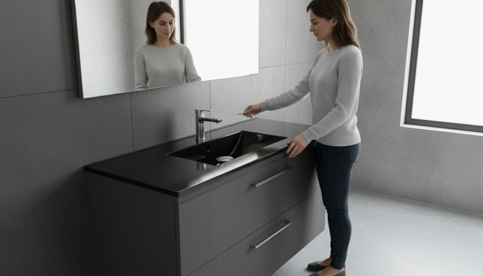 Keramik Wäschtenk Ëmfangschëff Schwaarz Becken Waschbecken