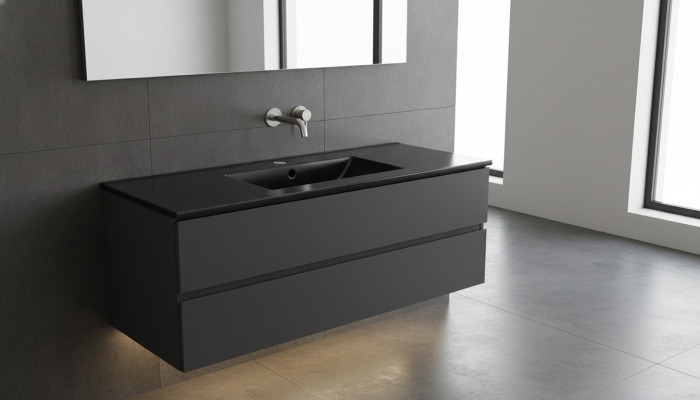 Keramik Wueschbecken Wueschtësch Anbau Schwaarz Plack Design Becken