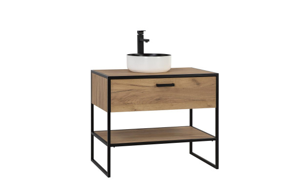 Buedzëmmer Miwwel Set 90cm Wäschbecken Loft Ënnerschaf Wäschdësch Schublade
