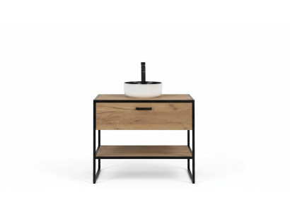 Buedzëmmer Miwwel Set 90cm Wäschbecken Loft Ënnerschaf Wäschdësch Schublade