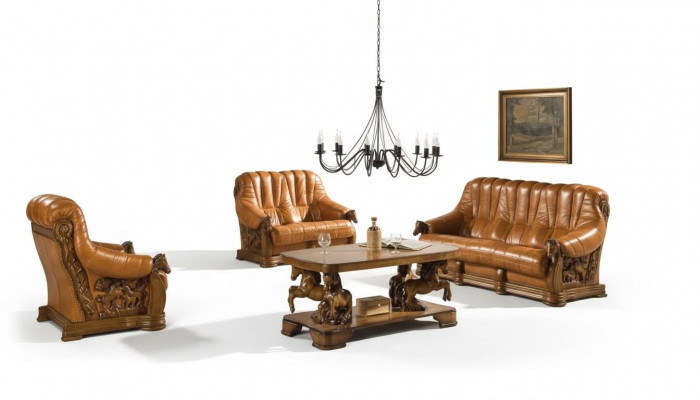 Wunnzëmmer Sofagarnitur Couch Sëtz Sofa Lieder Holz 3+2 Set Garnitur Neien