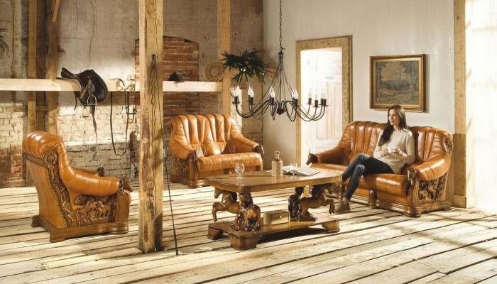 Klassesch Dräisëtzer Couch Polstersofa 100% Echt Lieder Holz (ouni 2+1) Nei