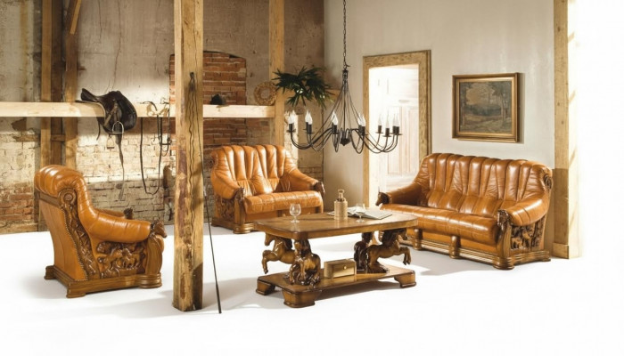 Klassesch Dräisëtzer Couch Polstersofa 100% Echt Lieder Holz (ouni 2+1) Nei
