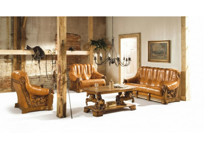 Klassesch Dräisëtzer Couch Polstersofa 100% Echt Lieder Holz (ouni 2+1) Nei
