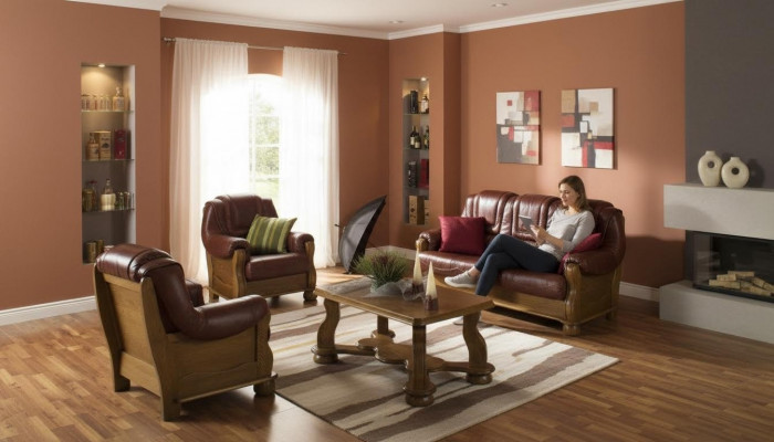 Klassesch Garnitur 3+2+2 Sëtzer Polstersofa Garnitur Canapé Sofa 100% Lieder Sofa