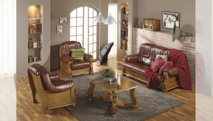 Klassesch Garnitur 3+2+2 Sëtzer Polstersofa Garnitur Canapé Sofa 100% Lieder Sofa