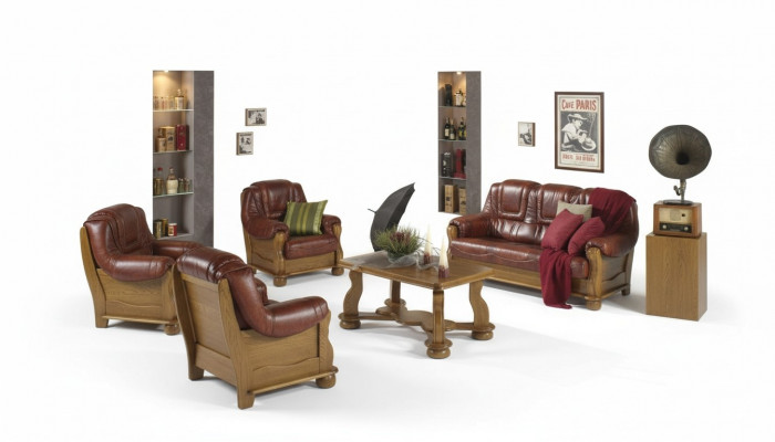 Klassesch Garnitur 3+2+2 Sëtzer Polstersofa Garnitur Canapé Sofa 100% Lieder Sofa
