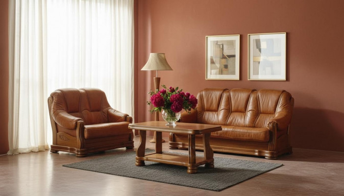 Wunnzëmmer Sofagarnitur Canapé Polstersofa 100% Echt Lieder Holz 3+1